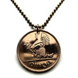1942 Ireland Éire 1 Penny coin pendant necklace jewelry Irish Celtic Harp Cláirseach hen & chicks chicken rooster Dublin Cork Limerick Galway Waterford Drogheda Connacht Leinster Swords Gaels Guinness n000252