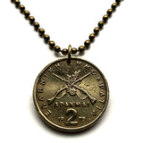 1978 Greece Hellas 2 Drachmai coin pendant Georgios Karaiskakis Skoulikaria Arta Sarakatsani Hellenic military firearm gun Ioannina n000447