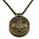 1978 Greece Hellas 2 Drachmai coin pendant Georgios Karaiskakis Skoulikaria Arta Sarakatsani Hellenic military firearm gun Ioannina n000447
