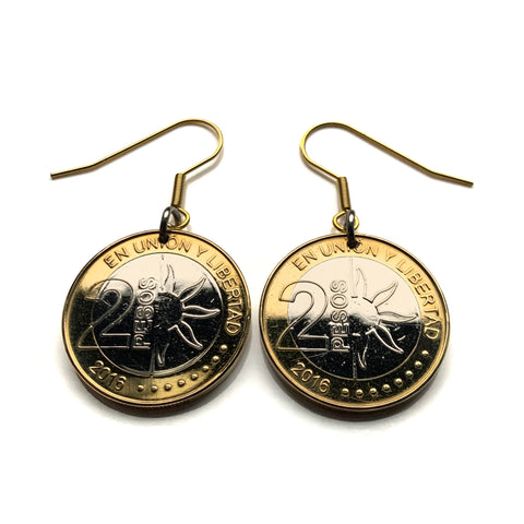 2016 Argentina 2 Pesos coin earrings Sol de Mayo Río de la Plata Buenos Aires Tucumán Salta San Juan Entre Ríos Puerto Madero Quilmes e000690