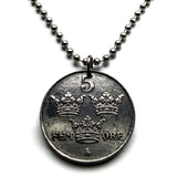1950 Sweden Sverige 5 Ore coin pendant Swedish crown Tre Kroner initial G Swedes Stockholm Gothenburg Malmo Uppsala Linkoping Orebro n000873