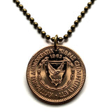1963 Cyprus 5 Mils coin pendant Cypriot ancient galley ship naval battle Nicosia Limassol Strovolos Karavas Akamas Paralimni Kourion n000200