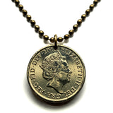 2015 United Kingdom 1 Pound coin pendant British Arms English lion Scottish unicorn Tudor rose thistle Irish shamrock Welsh leek England Scotland Ireland Wales London Edinburgh Belfast Cardiff n003920