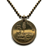 1979 Lesotho 5 Lisente coin pendant pine tree Moshoeshoe II Maseru Maloti Mountains Sotho people South Africa Berea Leribe Mafeteng n003595