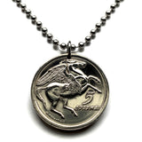 1973 Greece Hellas 5 Drachmai coin pendant Pegasus flying horse Phoenix Athens Thessaloniki Patras Mykonos Sparta Rhodes Corinth Larissa Santorini Corfu Crete Delphi Thebes Arcadia Argos Kos n001384