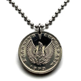 1973 Greece Hellas 5 Drachmai coin pendant Pegasus flying horse Phoenix Athens Thessaloniki Patras Mykonos Sparta Rhodes Corinth Larissa Santorini Corfu Crete Delphi Thebes Arcadia Argos Kos n001384