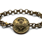1988 Austria Österreich 1 Schilling coin bracelet Edelweiss flower Vienna Alpine plant daisy sunflower Salzburg Graz Linz Innsbruck Klagenfurt Villach Tyrol Styria Carinthia Sankt Pölten Wels b000025