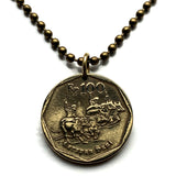 1994 Indonesia 100 Rupiah coin pendant Karapan Sapi Garuda Pancasila golden eagle Papua Batam Java Prambanan Toraja Bali Minangkabau n000474