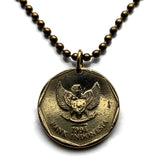 1994 Indonesia 100 Rupiah coin pendant Karapan Sapi Garuda Pancasila golden eagle Papua Batam Java Prambanan Toraja Bali Minangkabau n000474