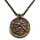 1947 Curacao Netherlands Antilles 2-1/2 Cent coin pendant necklace jewelry Dutch lion Caribbean island Playa Kenepa Sint Anna Schottegat Bay Amsterdam World War 2 WWII n000731
