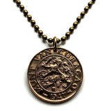 1947 Curacao Netherlands Antilles 2-1/2 Cent coin pendant necklace jewelry Dutch lion Caribbean island Playa Kenepa Sint Anna Schottegat Bay Amsterdam World War 2 WWII n000731