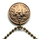 1947 Curacao Netherlands Antilles 2-1/2 Cent coin pendant necklace jewelry Dutch lion Caribbean island Playa Kenepa Sint Anna Schottegat Bay Amsterdam World War 2 WWII n000731