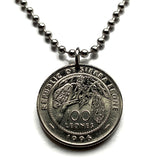 1996 Sierra Leone 100 Leones coin pendant cacao pods cocoa tree Freetown African flowering plants blossom flora n001247