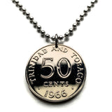 1966 Trinidad & Tobago 50 Cents coin pendant Scarlet Ibis Cocrico Hummingbirds Port of Spain Point Fortin Diego Martin Soca Rapso n001001