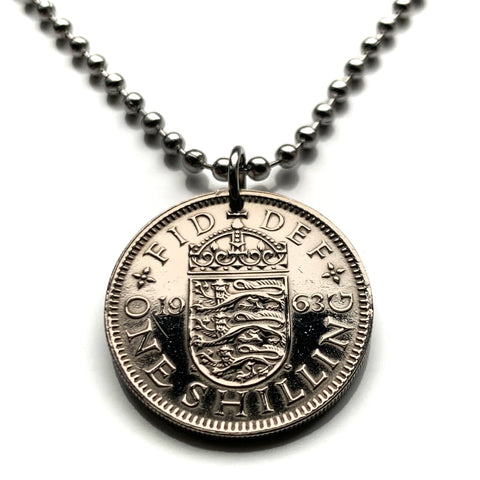 1963 United Kingdom England 1 Shilling coin pendant English shield 3 lions London Southampton British Nottingham Sheffield Great Britain Yorkshire n000164