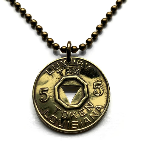 1936-1938 Louisiana 5 Mills Luxury Tax Token pendant Pelican State New Orleans Baton Rouge Shreveport Lafayette Lake Charles Kenner Bossier Monroe Alexandria Houma Caddo Calcasieu Jefferson n003929