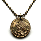 1958 Mexico 5 Centavos coin pendant necklace jewelry Mexican eagle Ecatepec Guadalajara Puebla Juárez Tijuana León Monterrey Acapulco Yucatán Cancún Cuernavaca Oaxaca Jalisco Zapopan Toluca Azteca Chihuahua n000463