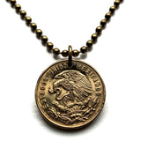 1958 Mexico 5 Centavos coin pendant necklace jewelry Mexican eagle Ecatepec Guadalajara Puebla Juárez Tijuana León Monterrey Acapulco Yucatán Cancún Cuernavaca Oaxaca Jalisco Zapopan Toluca Azteca Chihuahua n000463