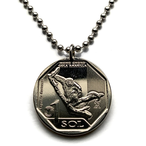 2019 Peru Sol coin pendant mono choro de cola amarilla Yellow-tailed Woolly monkey primate Peruvian Andes Amazonas San Martin La Libertad Huánuco Loreto Lima Callao Cusco Machu Picchu Incas Nazca Moche Arequipa Trujillo Ica Chiclayo Piura Huancayo n003840