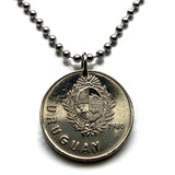 1980 Uruguay 1 Peso coin pendant Sol de Mayo cerro Montevideo Artigas caballo vaca escudo Charrúa Rioplatense Maldonado Cocoliche n002718