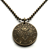 1959 Austria Österreich 1 Schilling coin pendant necklace jewelry Edelweiss flower Vienna Alpine plant daisy sunflower Salzburg Graz Linz Innsbruck Klagenfurt Villach Tyrol Styria Carinthia Sankt Pölten Wels n000443