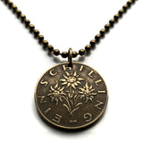 1959 Austria Österreich 1 Schilling coin pendant necklace jewelry Edelweiss flower Vienna Alpine plant daisy sunflower Salzburg Graz Linz Innsbruck Klagenfurt Villach Tyrol Styria Carinthia Sankt Pölten Wels n000443
