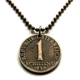 1959 Austria Österreich 1 Schilling coin pendant necklace jewelry Edelweiss flower Vienna Alpine plant daisy sunflower Salzburg Graz Linz Innsbruck Klagenfurt Villach Tyrol Styria Carinthia Sankt Pölten Wels n000443