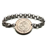 1980 Mexico 5 Pesos coin bracelet Quetzalcoatl feathered serpent Aztec calzada de los muertos Kukulkan pyramid Tohil Yucatán eagle b000182