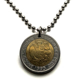 1995 Peru 2 Soles coin pendant necklace jewelry escudo Peruano Lima Cuzco Machu Picchu Inca Chiclayo Huancayo Iquitos Chimbote Ica Puno Cajamarca Pucallpa Piura Ayacucho Chincha Huánuco Tarapoto Callao Ate n003568
