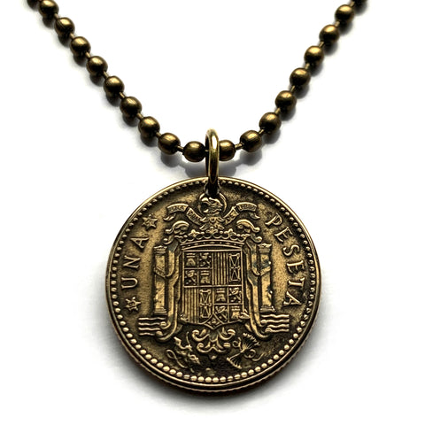 1947 or 1953 Spain España 1 Peseta coin pendant necklace jewelry escudo Español Madrid Barcelona Murcia Asturias Cataluña España Las Palmas Vigo Gijón Ibiza Oviedo n001696