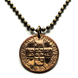 1953 Portugal 20 Cnt coin pendant Portuguese 5 Quinas castles Quincunx cross Lisboa Oporto Sintra Braga Coimbra Évora Faro Santa Maria de Belém Vila Nova de Gaia Mirandese Guimarães Praia da Marinha Viseu Setúbal Amadora Funchal Almada Portalegre n000083b