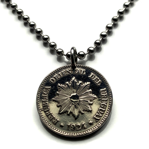1924 Uruguay 2 Centesimos coin pendant necklace jewelry Sol de Mayo Montevideo Salto Artigas Charrúa Villa del Cerro Punta del Este Ciudad de la Costa Paysandú Las Piedras Casabó Rioplatense Maldonado Melo n000985