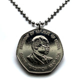 1985 Kenya 5 Shillings coin pendant Kenyan lions Nairobi East African shield Bantu Kikuyu Luhya Kalenjin Kiswahili Lamu KANU safari n001547