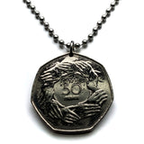 1973 United Kingdom 50 Pence coin pendant Circle of nine hands European Economic Community Treaty of Rome England London Manchester k000030