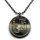 1980 Uruguay 5 Pesos coin pendant bandera Uruguaya Sol de Mayo Montevideo Artigas Rioplatense Maldonado Colonia Rivera Melo Mercedes Minas Pando cocoliche Fortaleza Rocha Lunfardo Gaucho Salto Charrúa Punta del Este Paysandú Piriápolis n003216