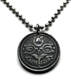 1942 Netherlands Nederland 10 Cents coin pendant necklace World War 2 Nazi Germany occupation Dutch tulips flowers Amsterdam Holland Utrecht Hague Leiden Eindhoven Rotterdam Ajax De Wallen Tilburg Groningen Gouda Haarlem Zeeland Almere Stad n001046