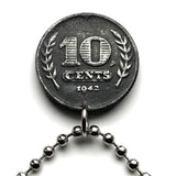 1942 Netherlands Nederland 10 Cents coin pendant necklace World War 2 Nazi Germany occupation Dutch tulips flowers Amsterdam Holland Utrecht Hague Leiden Eindhoven Rotterdam Ajax De Wallen Tilburg Groningen Gouda Haarlem Zeeland Almere Stad n001046