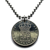 1973 Sweden Sverige 1 Krona coin pendant Swedish crown lions Tre Kroner Stockholm Uppsala Malmö Gothenburg Örebro Gotaland Scandinavia Nordic Västerås Helsingborg Smolandia Vikings Norsemen n001363