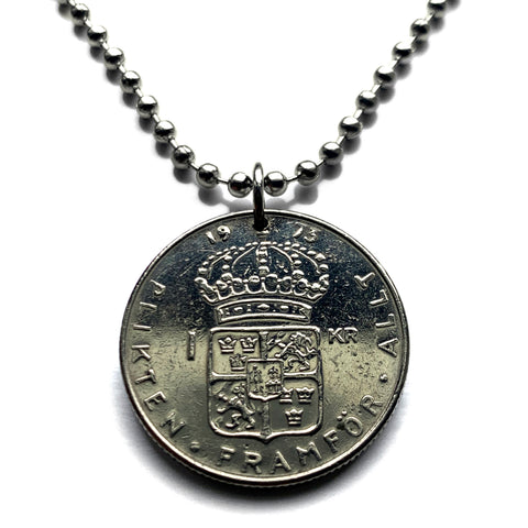 1973 Schweden Sverige 1 Krone Münzanhänger Schwedische Kronenlöwen Tre Kroner Stockholm Uppsala Malmö Göteborg Örebro Gotaland Skandinavien Nordisch Västerås Helsingborg Smolandia Wikinger Nordmänner n001363