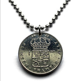 1973 Sweden Sverige 1 Krona coin pendant Swedish crown lions Tre Kroner Stockholm Uppsala Malmö Gothenburg Örebro Gotaland Scandinavia Nordic Västerås Helsingborg Smolandia Vikings Norsemen n001363