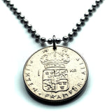1973 Sweden Sverige 1 Krona coin pendant Swedish crown lions Tre Kroner Stockholm Uppsala Malmö Gothenburg Örebro Gotaland Scandinavia Nordic Västerås Helsingborg Smolandia Vikings Norsemen n001363