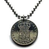 1973 Sweden Sverige 1 Krona coin pendant Swedish crown lions Tre Kroner Stockholm Uppsala Malmö Gothenburg Örebro Gotaland Scandinavia Nordic Västerås Helsingborg Smolandia Vikings Norsemen n001363