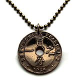 1939 French Indochina 1 Cent coin pendant World War 2 era Vietnam Cambodia Laos Huế Haiphong Can Tho Đà Nẵng Khmer Cham Viet Prey Nokor Kinh people n001575