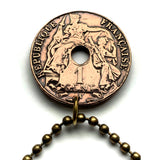 1939 French Indochina 1 Cent coin pendant World War 2 era Vietnam Cambodia Laos Huế Haiphong Can Tho Đà Nẵng Khmer Cham Viet Prey Nokor Kinh people n001575