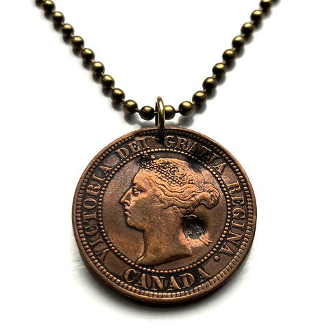1881 Canada 1 Cent coin pendant necklace jewelry Canadian Queen Victoria maple leaves Toronto Ottawa Montreal Quebec Ontario Vancouver Calgary British Columbia Alberta Nova Scotia New Brunswick Manitoba n001053