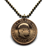 1891 Portugal 10 Reis coin pendant king Carlos I Lisbon Porto Sintra Faro Braga Coimbra Évora Lagoa Funchal Aveiro Guimarães Oeiras n003941