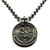 Croatia Hrvatska 20 Lipa coin pendant necklace olive branch Sahovnica chequy checkerboard Zagreb Split Rijeka Osijek Zadar Pula Slavonski Brod Dubrovnik Karlovac Varazdin Sibenik Dalmatia Slavonia Istria Primorje Gorski Kotar Rovinj Yugoslavia n000143