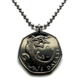 1998 Gambia 1 Dalasi coin pendant necklace West African Slender snouted crocodile alligator Serekunda Brikama Banjul Brikama Kanifing Kerewan n000895