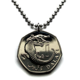 1998 Gambia 1 Dalasi coin pendant necklace West African Slender snouted crocodile alligator Serekunda Brikama Banjul Brikama Kanifing Kerewan n000895