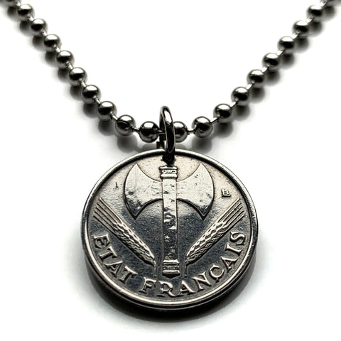 1942 France 50 Centimes French coin pendant double axe Labrys World War 2 era Paris Marseille Lyon Toulouse Lille Rennes Reims Havre Toulon n003951